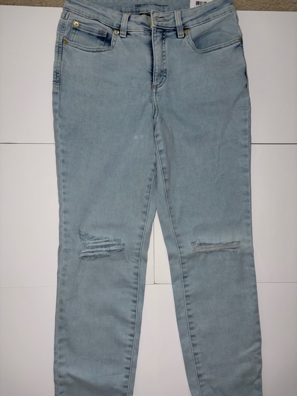 👖 INC International Concepts Mid-Rise Distressed Skinny Jeans Light Wash 10